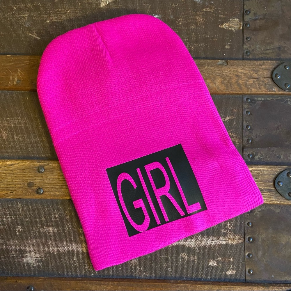 Hot pink GIRL stocking cap by U Got Me Twisted Apparel (c) for women & girls.